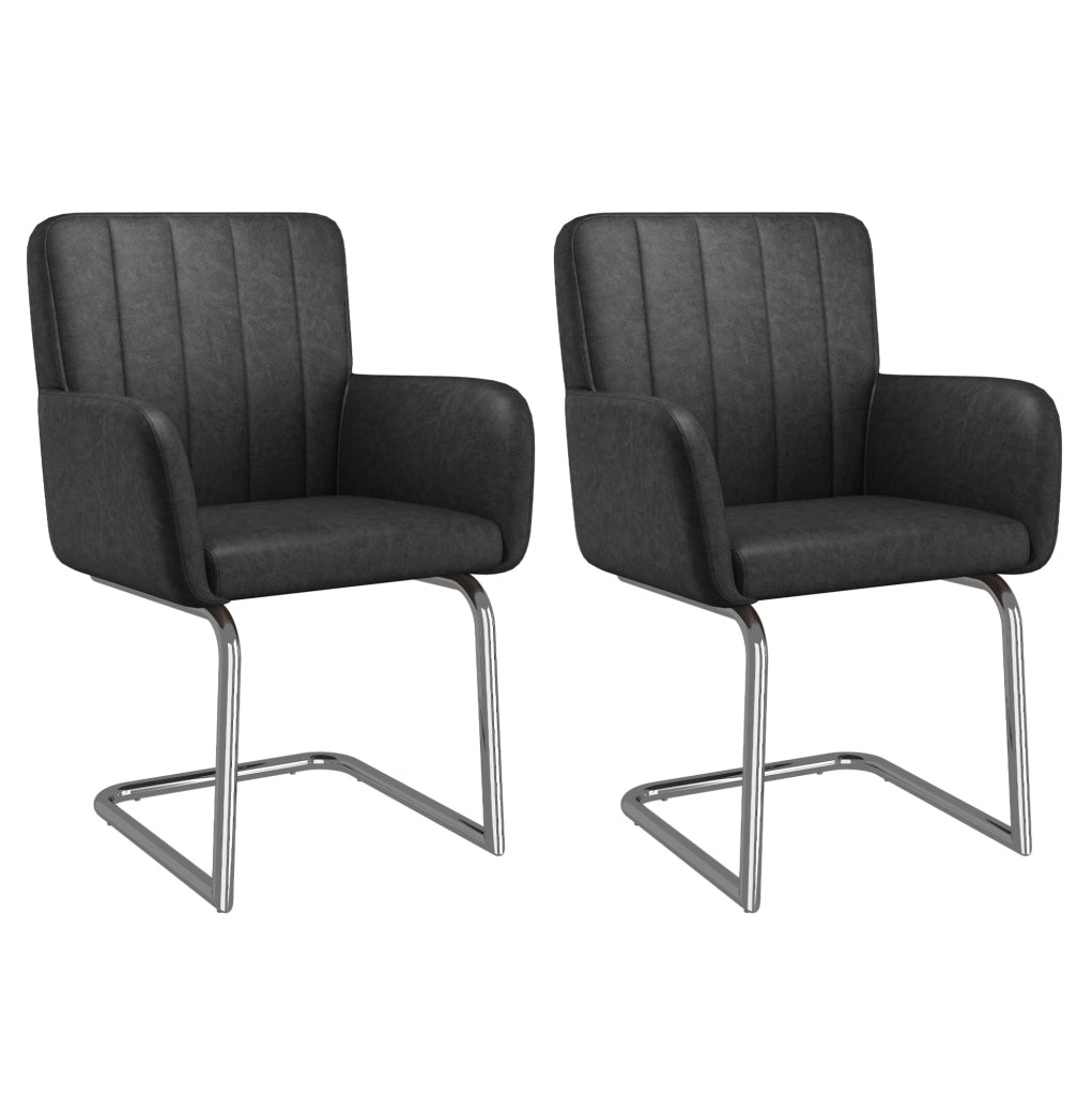 Set 2 sedie da pranzo nere in pelle PU con schienale ergonomico a Z e gambe in metallo
