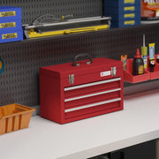 CASSETTA PORTA ATTREZZI 51x22x32 cm 3 cassetti Acciaio Rosso