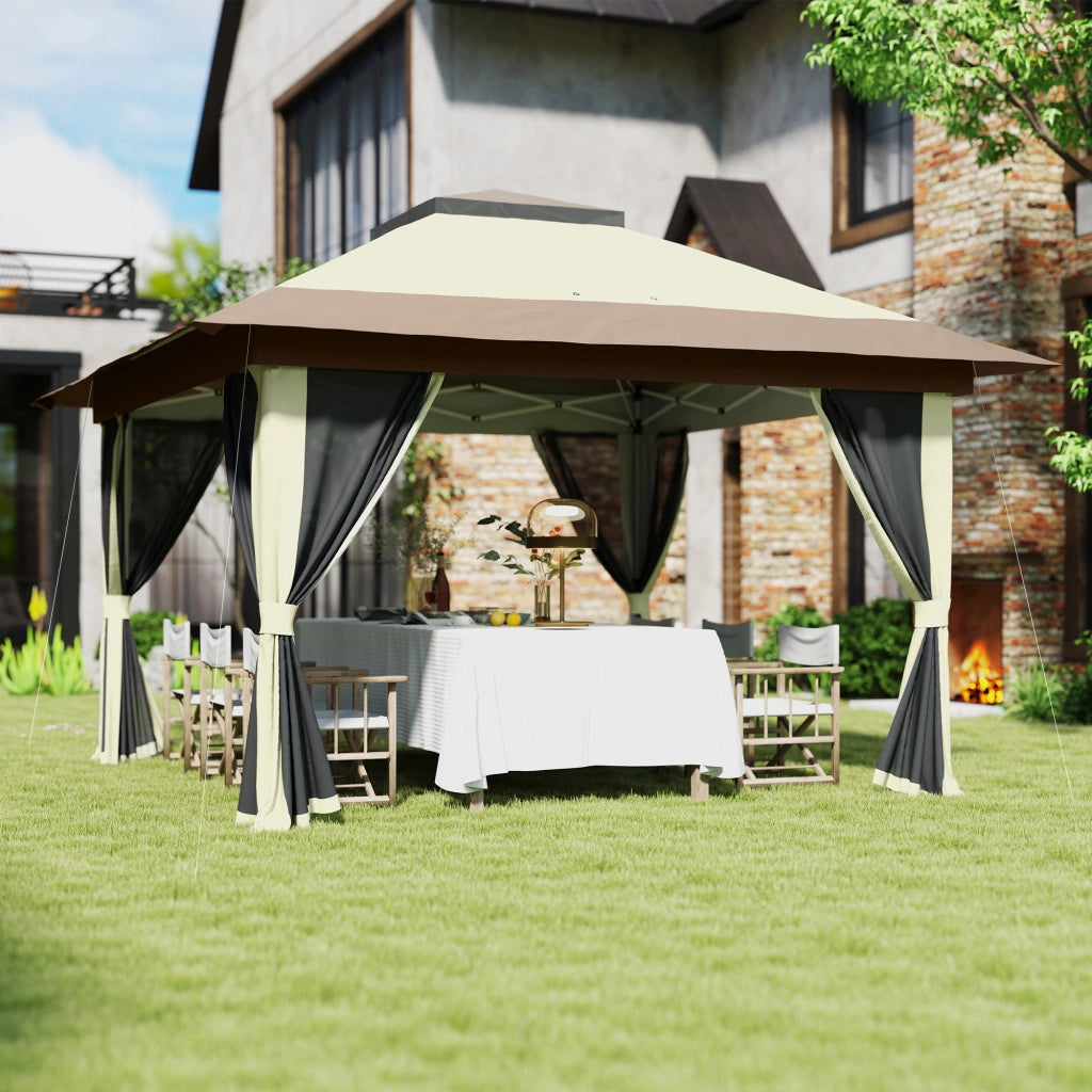 Gazebo Pieghevole 3,6x3,6 m ¨C Xylo ¨C con Laterali Rete UPF50+ Altezza Regolabile Crema