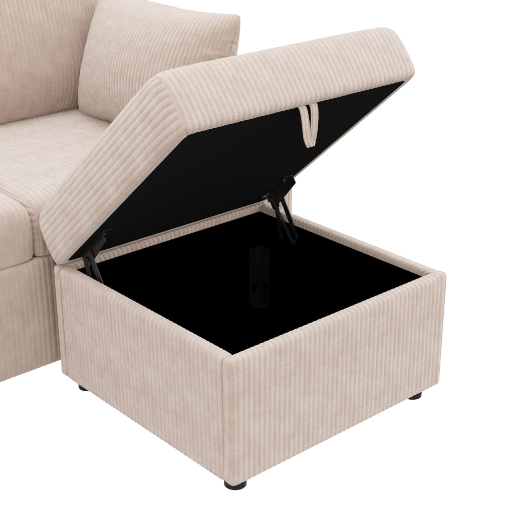 DIVANO Modulare U/L 190x130x85 cm in corda Beige con 2 pouf contenitore