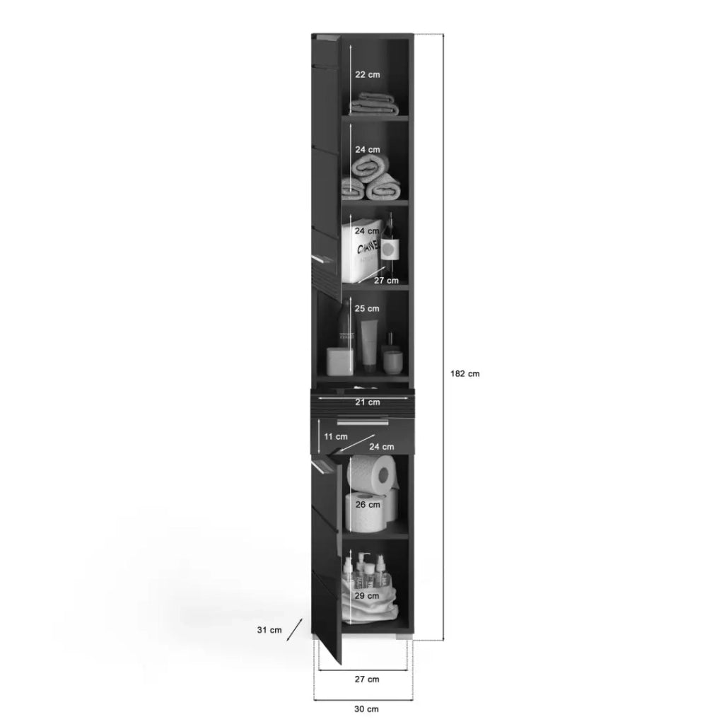 Set di mobili per bagno: Mobile sotto lavabo + colonna bagno + Mobiletto con specchi - Nero