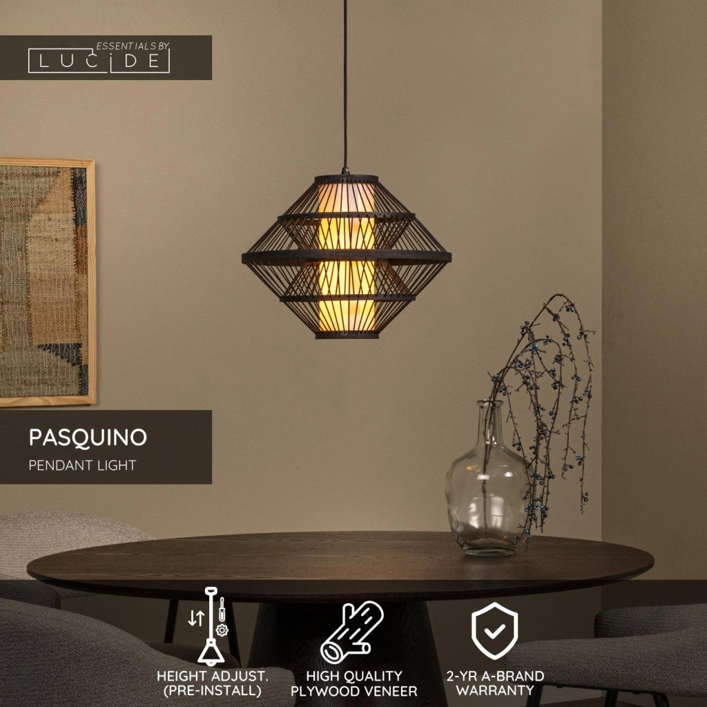 Lampada sospesa Japandi nera legno 1xE27 40cm Lucide
