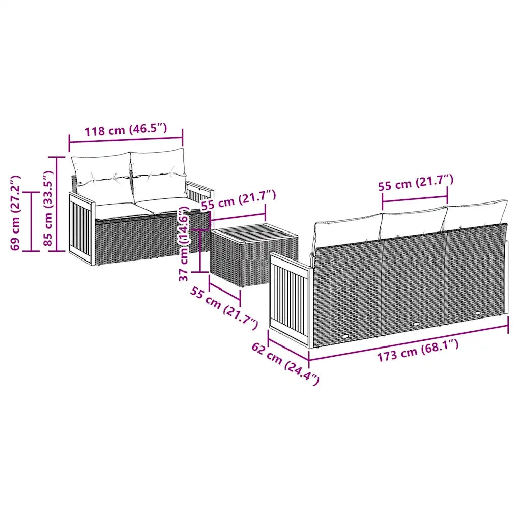 Set Divani da Giardino 6 pz con Cuscini Grigio in Polyrattan 3227468