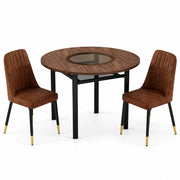 Set tavolo da pranzo e sedie con 1 tavolo rotondo e 2 poltrone; ripiano in vetro; in tessuto MDF e metallo marrone e nero