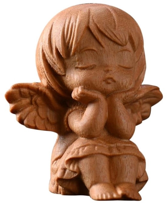 Angelo dormiente in legno, decorazione artistica manufattura, ideale per interni ed esterni, adatto come angelo della giardino o decorazione funebre, ornamento ligneo carino per la casa