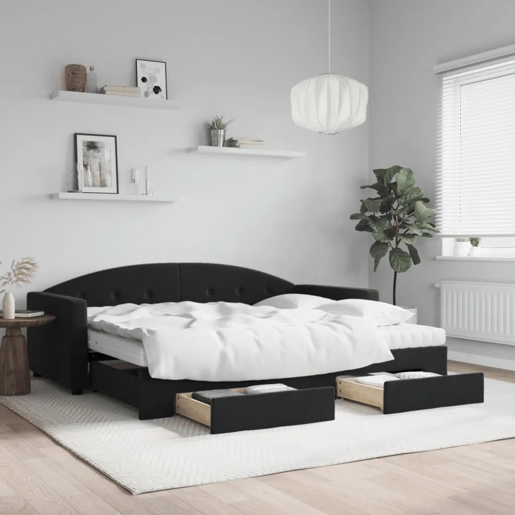 Divano Letto Estraibile con Cassetti Nero 90x190 cm in Velluto 3197388
