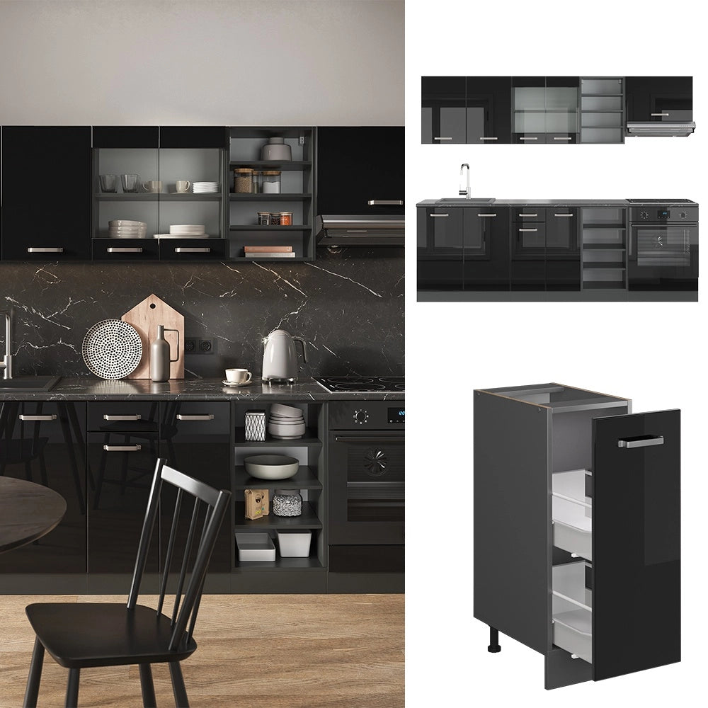 Cucina componibile R-Line Nero lucido/Antracite 240 cm, PL Antracite Vicco
