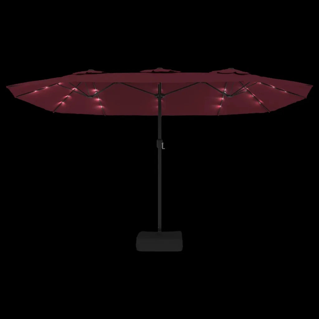 Ombrellone a Doppia Testa con LED-Ombrello da giardino Rosso Bordeaux 449x265 cm
