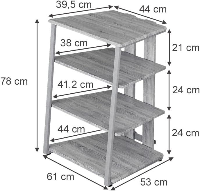 Ripiano portaoggetti Tonar, Grigio, 61 x 78 cm 4 ripiani aperti, adatto per la conservazione di dispositivi Hi-Fi e apparecchi multimediali