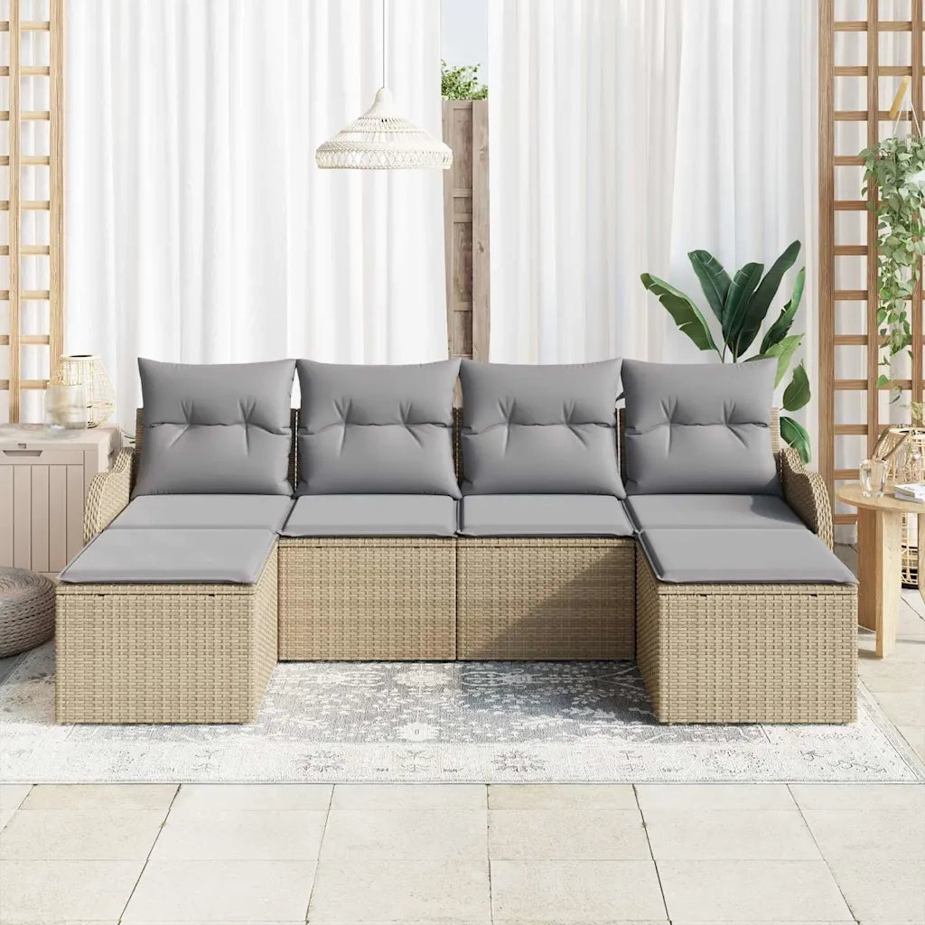 Set Divano da Giardino con cuscino 6 pcs Beige Poly Rattan