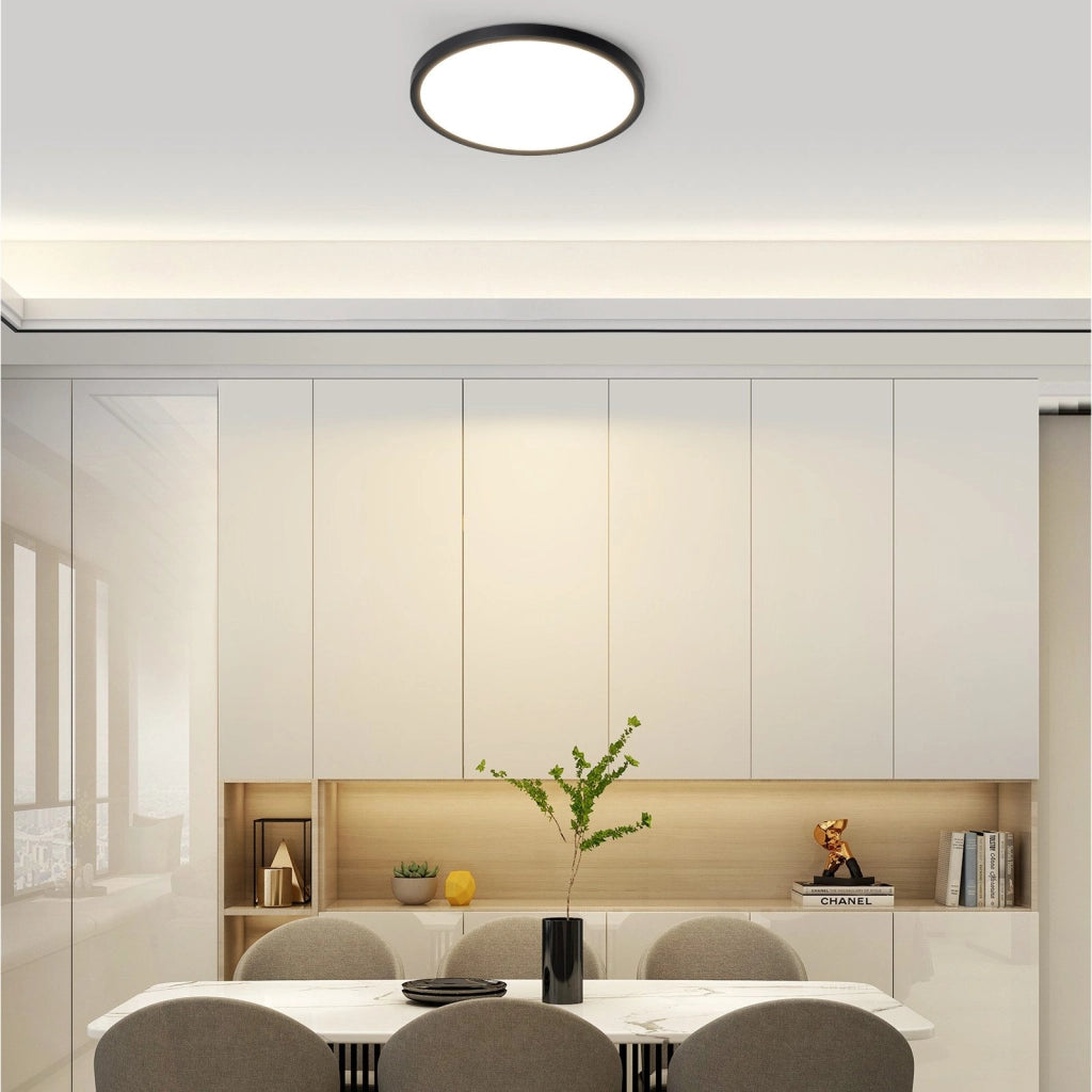ZMH Lampada da soffitto plafoniera LED moderna rotonda nera 22cm per soggiorno corridoio