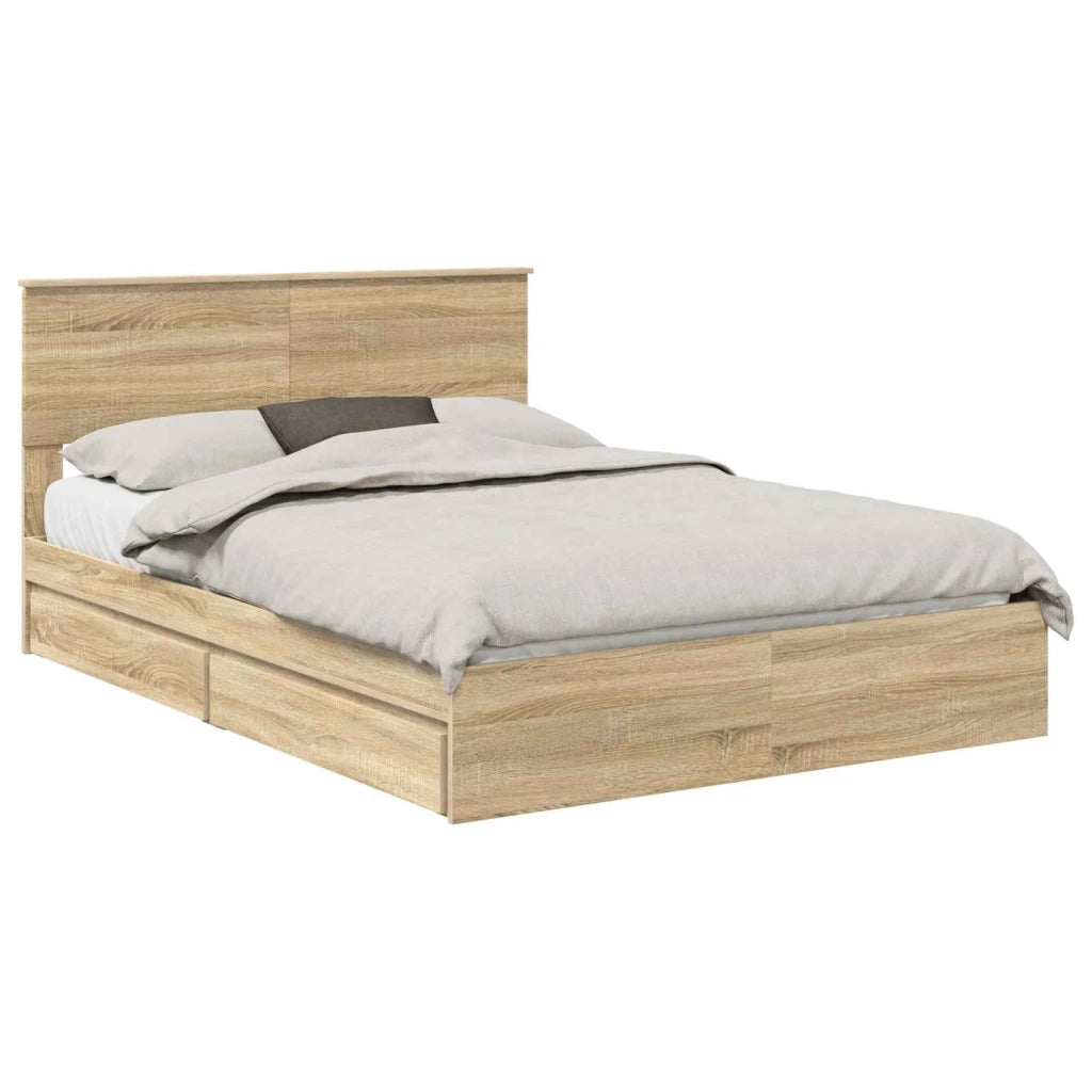 Letto con Contenitore con testiera Rovere Sonoma 135 x 190 cm