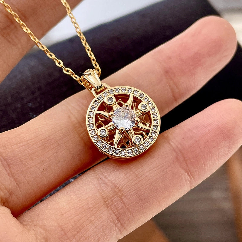Collana di lusso con girasole in zirconi, design esclusivo, catena rotonda per clavicola