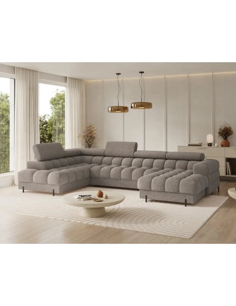 Divano panoramico convertibile Beige scuro angolo sinistro FERARIA 358x93x202cm