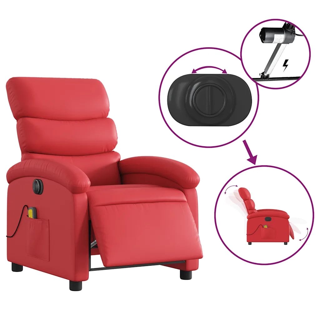 Divano Sedia-Poltrona Massaggio Elettrica Reclinabile Rosso Similpelle 562156