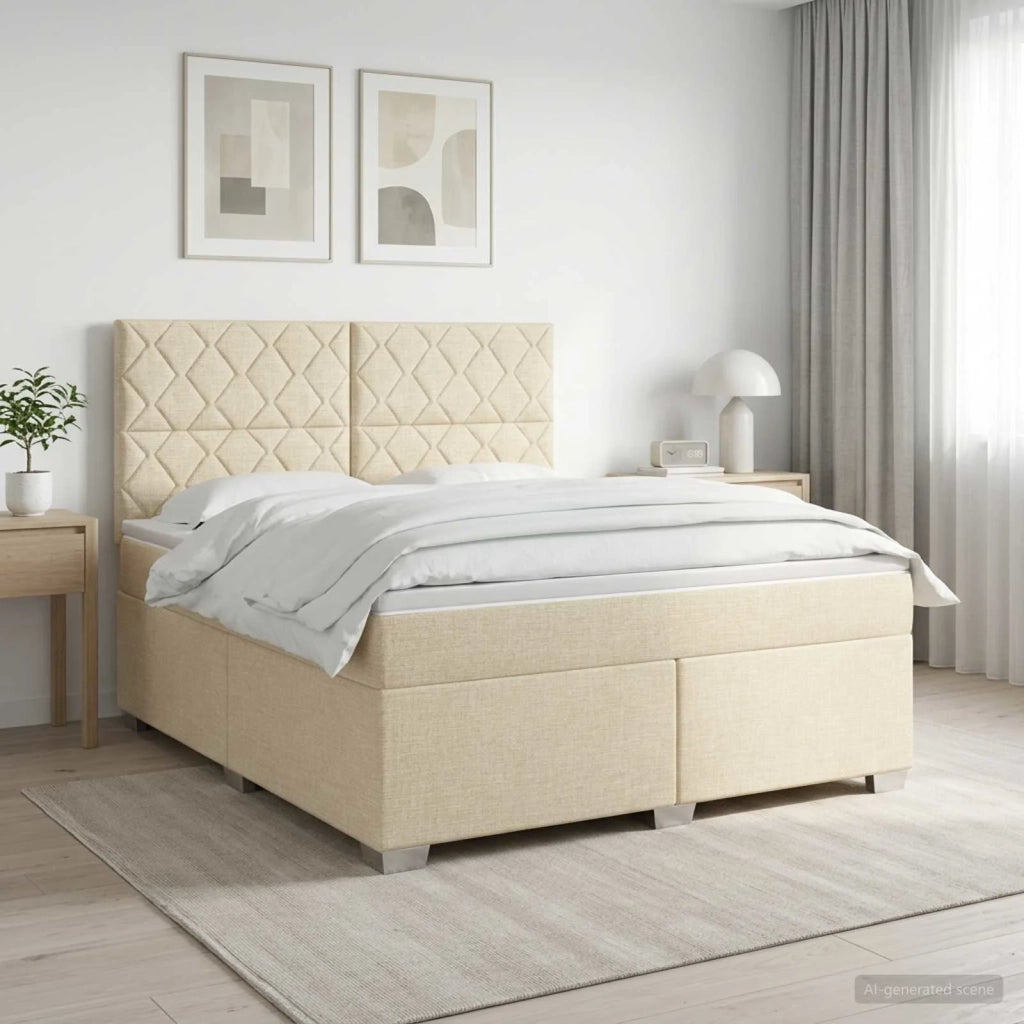 Letto box spring con materasso Crema 160 x 200 cm Tessuto 3453456