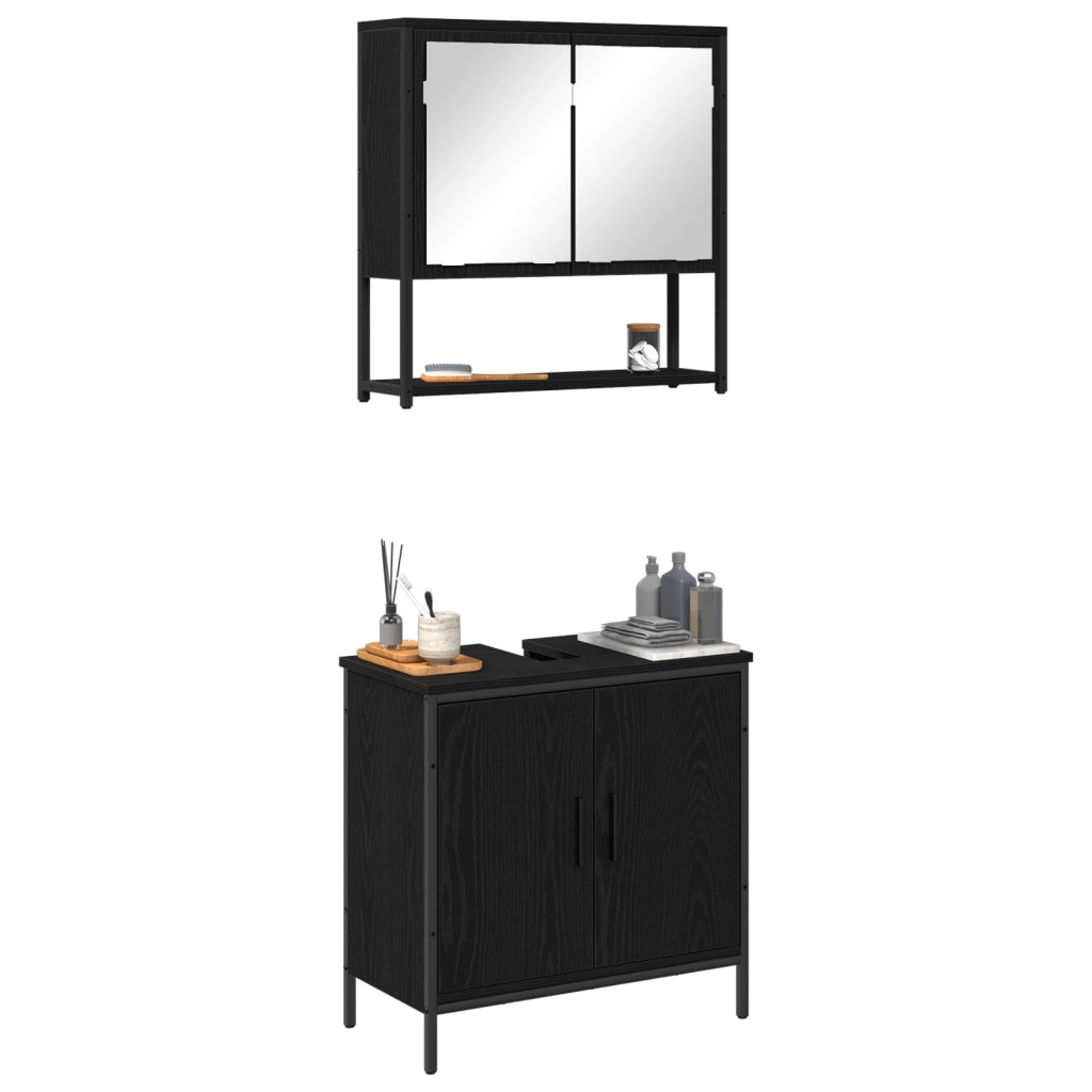 Set di Mobili per Bagno 2 Pezzi in Legno Ingegnerizzato Nero Rovere