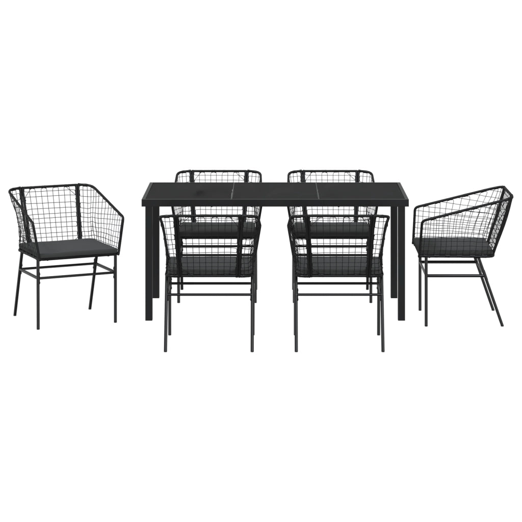 Set da pranzo da giardino 7 pezzi con cuscini in rattan nero
