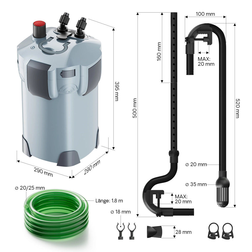 HW-404A Filtro esterno per acquari con pompa 2.000 l/h, filtro a 4 stadi con mezzi e spugne filtranti inclusi