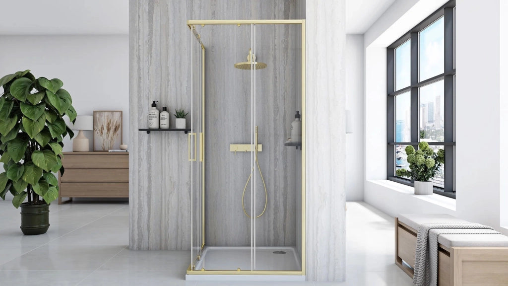 Cabina Doccia Rea City 80x80 Gold Brush con piatto doccia Savoy black