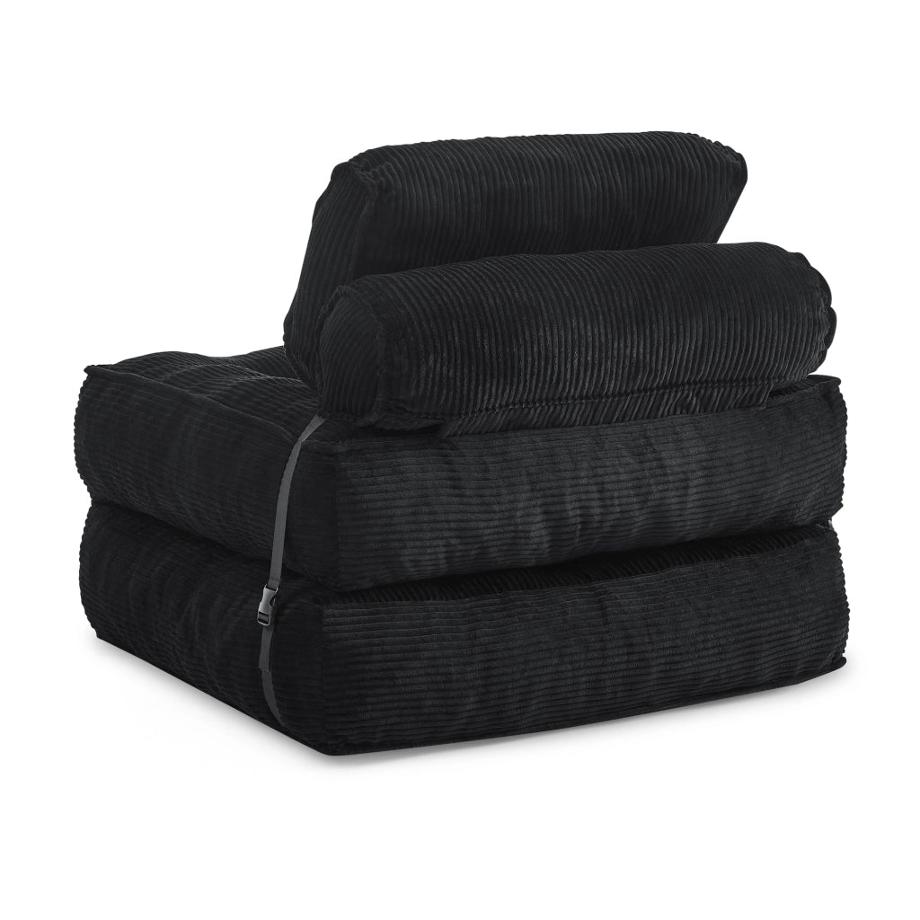 Poltrona letto pieghevole in schiuma con schienale regolabile e funzione salvaspazio per salotto nera 52 × 50 × 30 cm