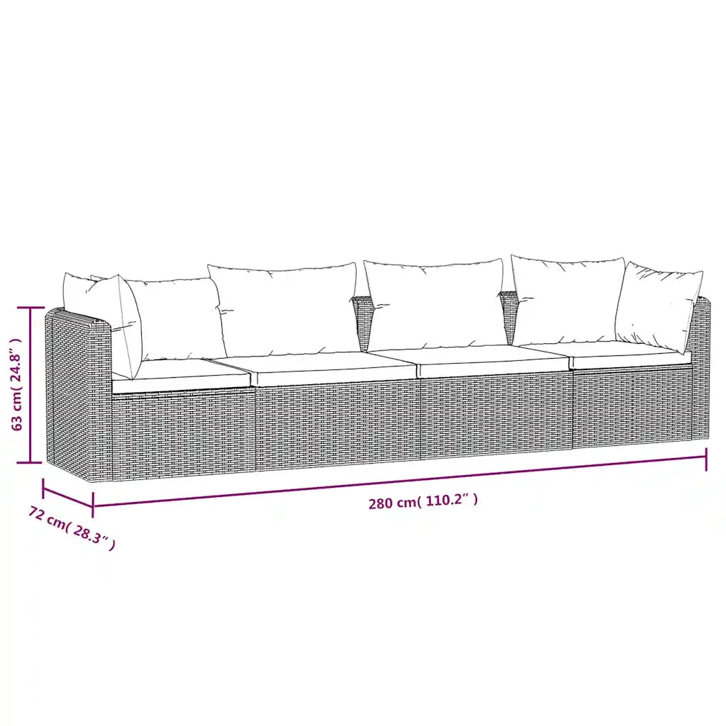 Set Divani da Giardino 4 pz con Cuscini in Polyrattan Nero 46558