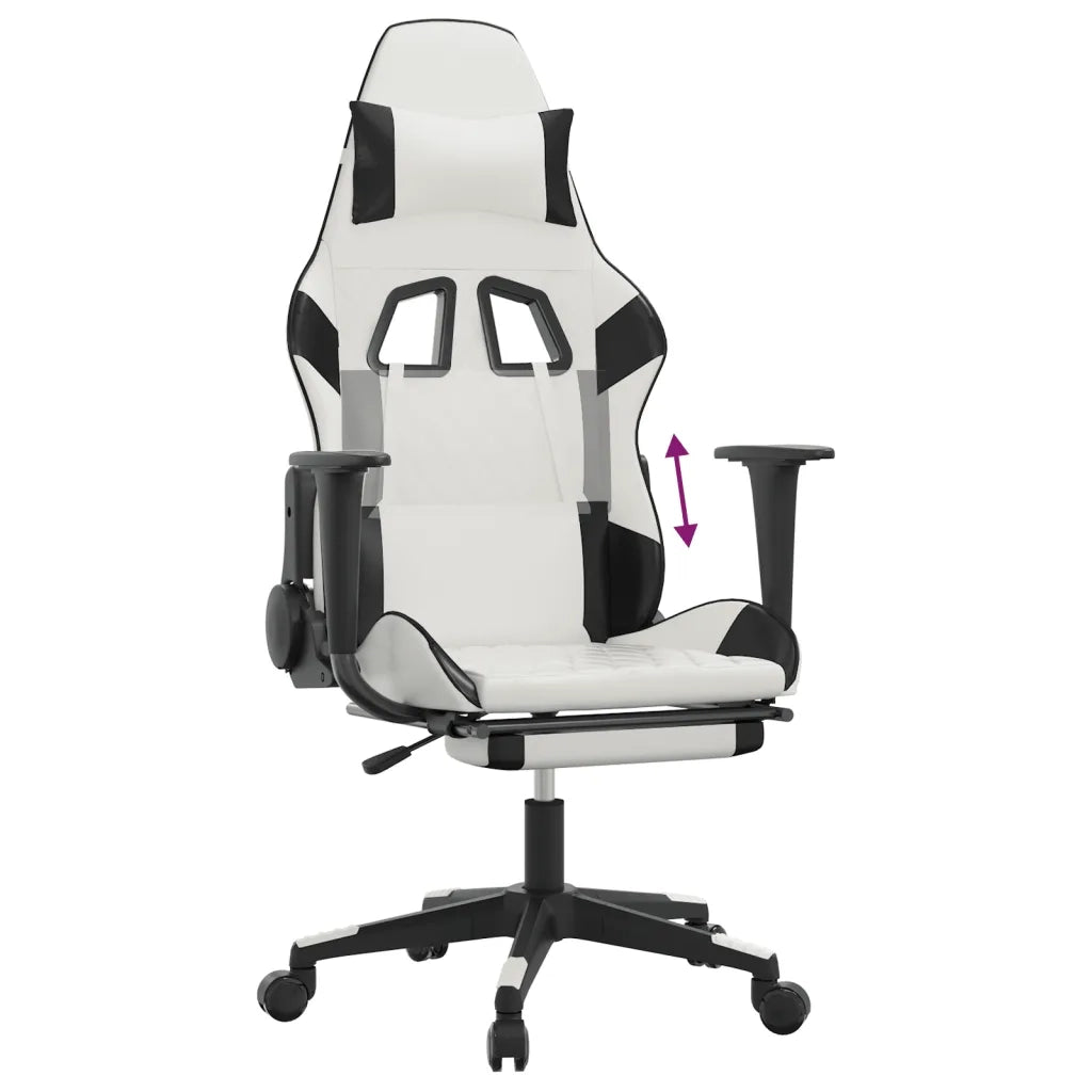 Sedia da Gaming | Sedia da e-sports con Poggiapiedi Bianco e Nero in Similpelle