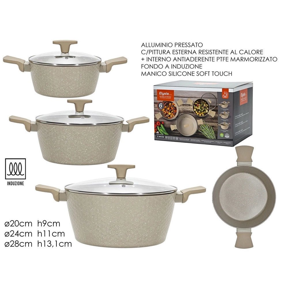 Trade Shop - Set Batteria Di Pentole In Alluminio Antiaderenti 6pz Fondo A Induzione Manici Soft Touch -