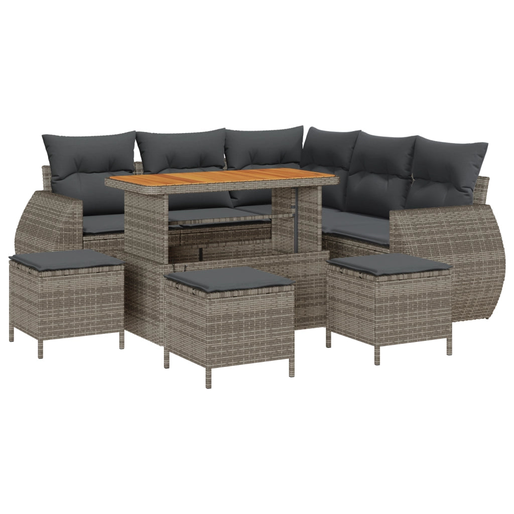Set divano giardino 9 pezzi con cuscini Grigio Polirattan Acacia
