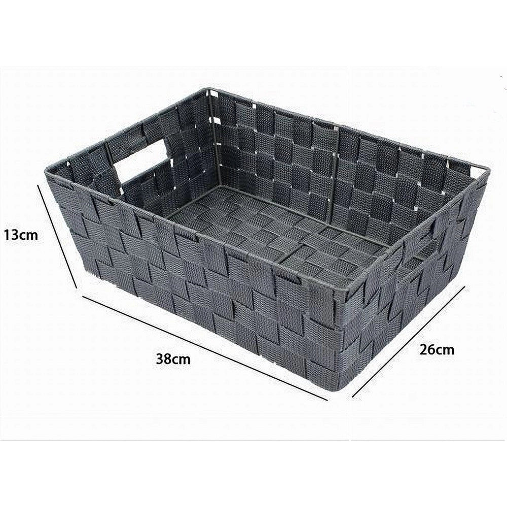Trade Shop - Portaoggetti Cesto In Tessuto Intrecciato 38x26x13cm Maniglie Grigio Scuro 79032 -