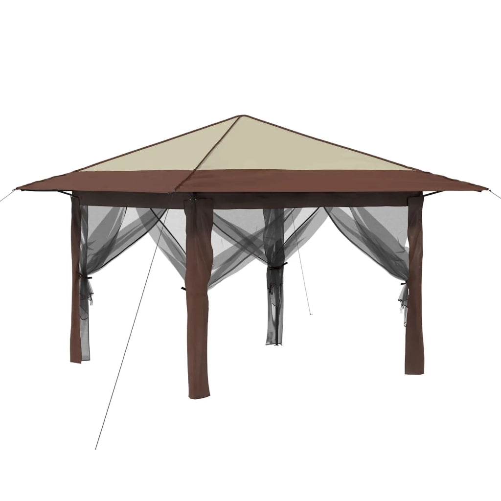 Gazebo con 4 Pareti 3,3 x 3,3 m Crema e Marrone 42036812