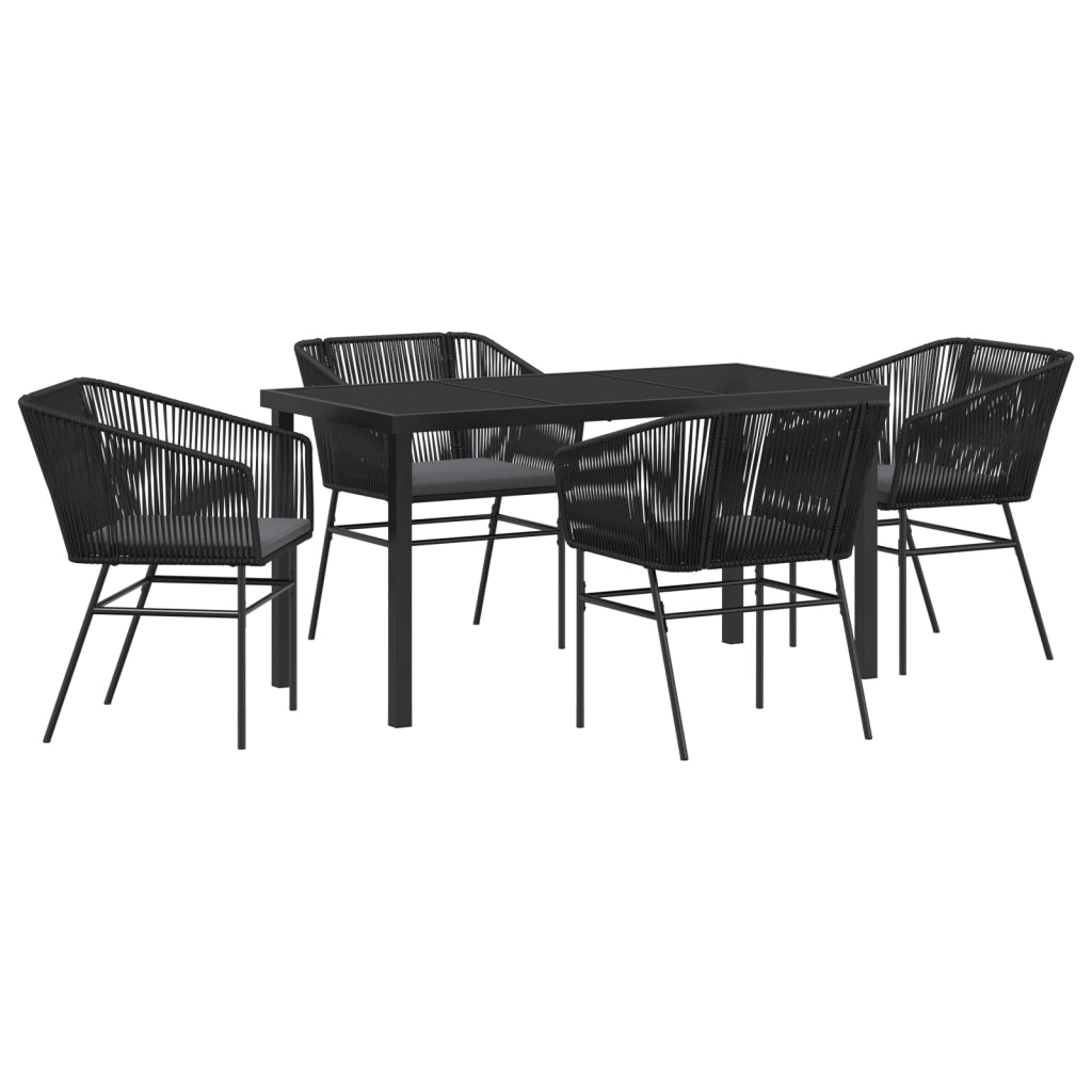 Set da Pranzo da Giardino 5 Pezzi con Cuscini in Polyrattan Nero