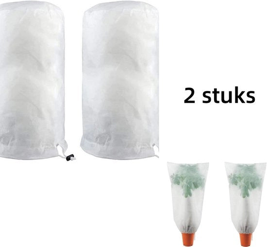 Due coperte invernali per piante - Coperture per piante - per palme, alberi di limone - Protezione invernale per piante - protezione dal gelo - con corda per tirare - bianco ( 100 x 80 cm)