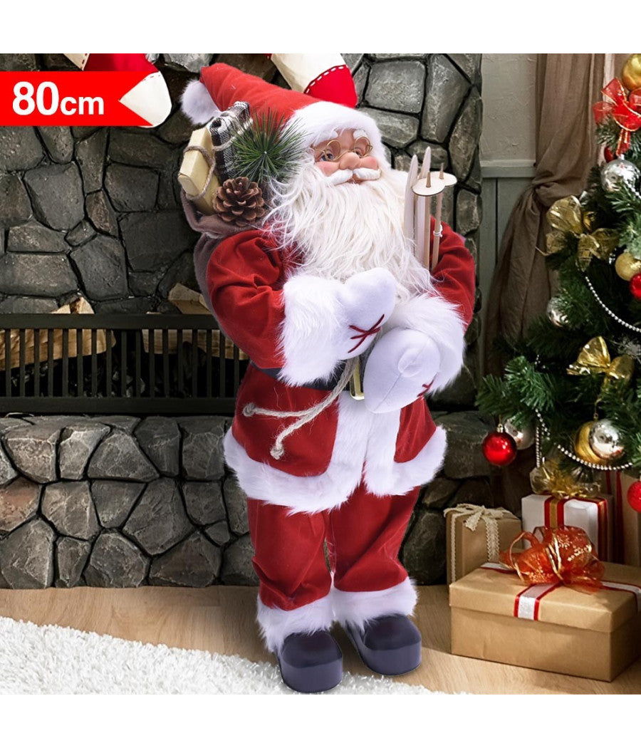 Babbo Natale Classico 80cm In Plastica Vestiti In Tessuto Decorazione Natalizia         