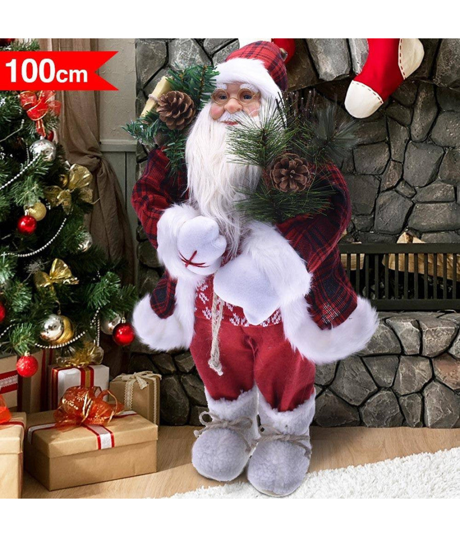 Babbo Natale Elegante 100cm In Plastica Vestiti In Tessuto Decorazione Natalizia         