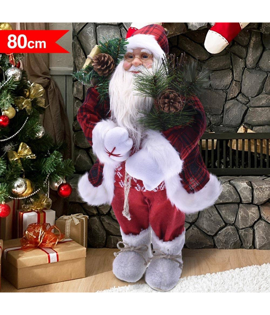 Babbo Natale Elegante 80cm In Plastica Vestiti In Tessuto Decorazione Natalizia         