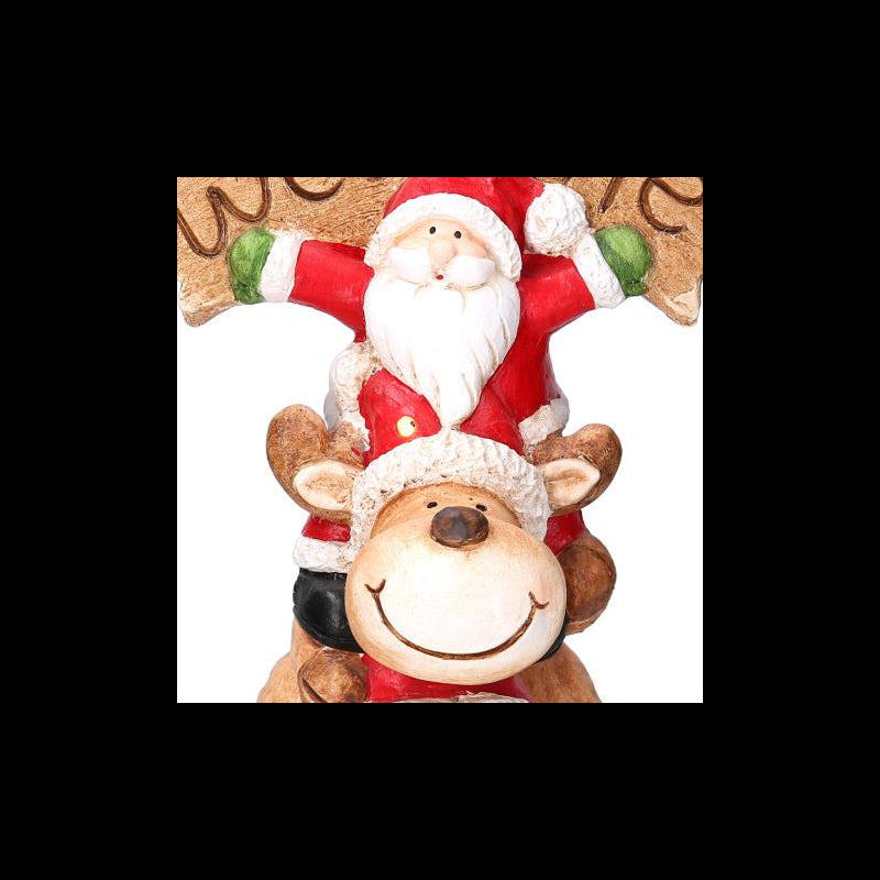 Babbo natale led resina con renna e pupazzo cm 27,5x20h48