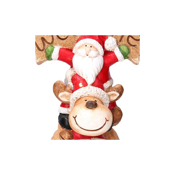 Babbo natale led resina con renna e pupazzo cm 27,5x20h48