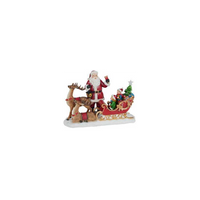 Babbo natale resina led con renna e slitta rosso cm 38,5x17,5h27