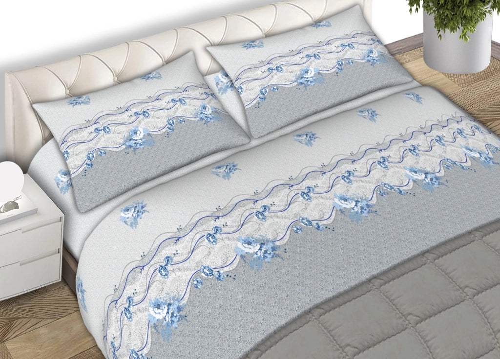 Completo Lenzuola Letto Matrimoniale 100% Cotone Made Italy In Varie Fantasie Fiorate C.N - Matrimoniale - Flowers Blu