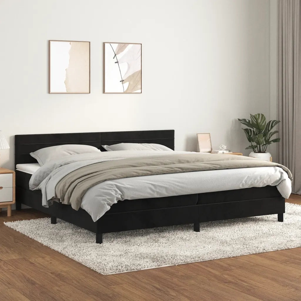 Giroletto a Molle con Materasso Nero 200x200 cm in Velluto 3141385