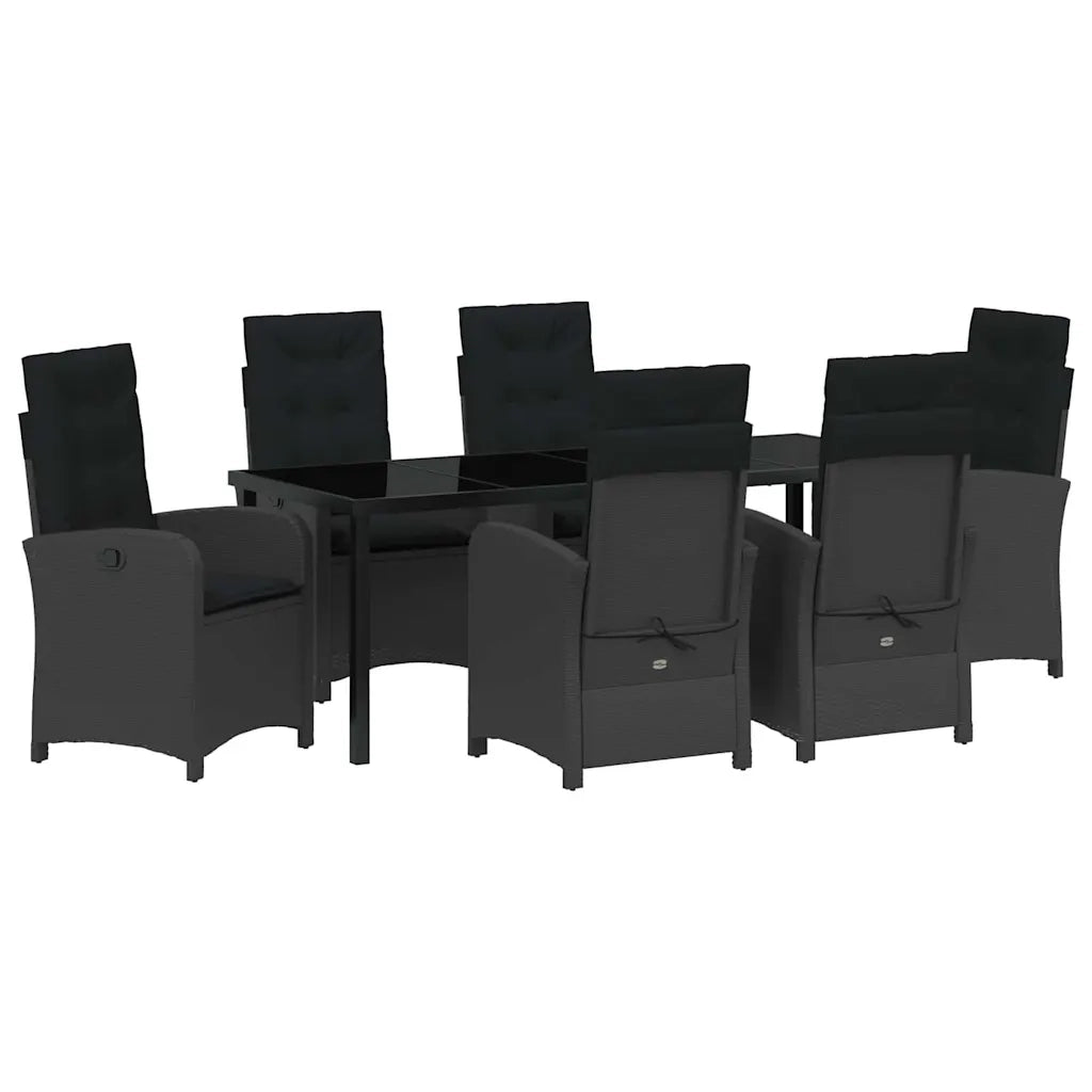 Set da Pranzo per Giardino con cuscino 7 pcs Nero polyrattan 3380265