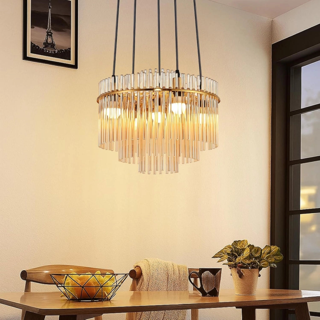 Lampada a sospensione ZMH Vintage 5 Luci E27 in Vetro Dorato (senza Lampadine)