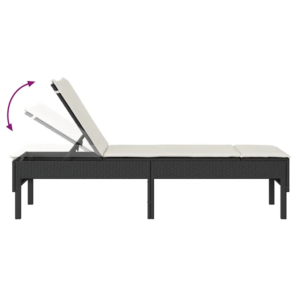 Lettino Prendisole con Cuscino Nero 55x200x44 cm in Polyrattan 4104100