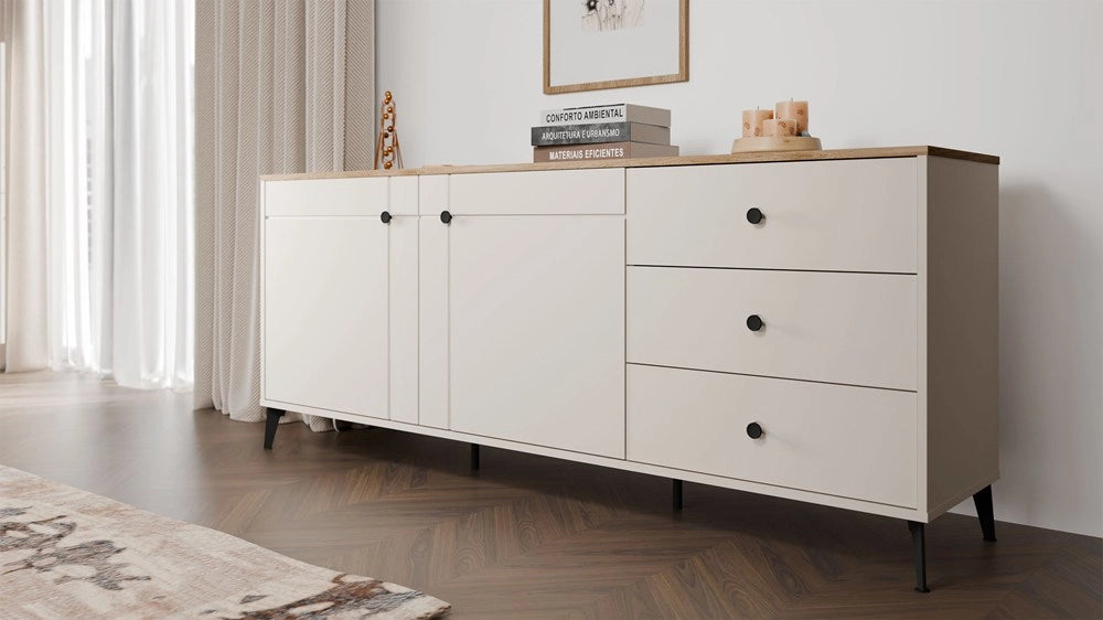 Cassettiera POINT 2d3s cashmere beige rovere CASTELLO mobile 3 cassetti 2 ante salon per camera e soggiorno