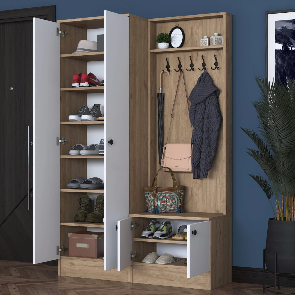 Osilo, Mobile da Ingresso 9 Ripiani, 120x38x183h cm Bianco
