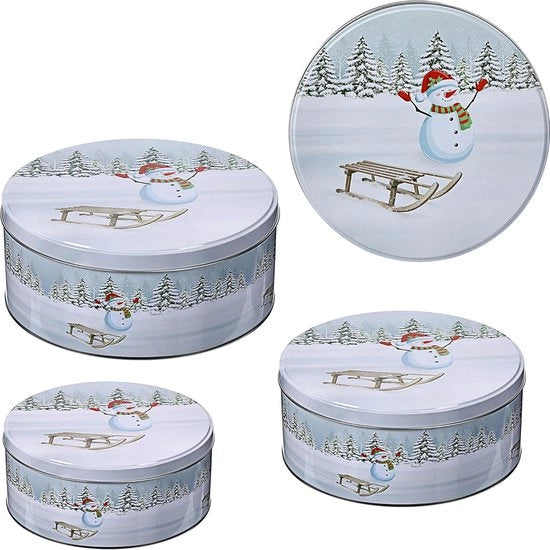 Set di contenitori per dolci a forma di neve, 3 pezzi, per Natale, 3 dimensioni, rotondi, metallo, per conservare dolci natalizi, scatola per biscotti (1 x set da 3 contenitori per dolci a forma di neve)