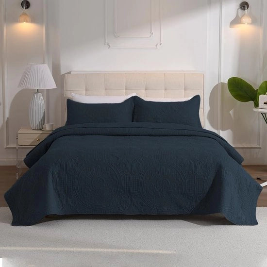 Bedsprei 200x220cm, Lakenbeschermingsdeken Slaapkamerdeken, Dubbelzijdig dekbedontwerp, Multifunzionale deken legger come coperta da divano (blu scuro)