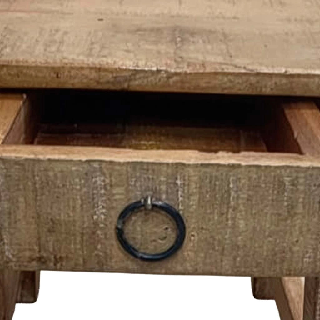 Sgabello con cassetto in legno con finitura artigianale marrone 25x25x29 h cm
