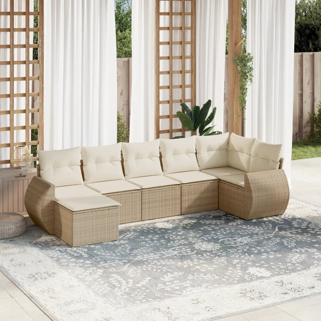 Set Divani da Giardino 7 pz con Cuscini Beige in Polyrattancod mxl 116196